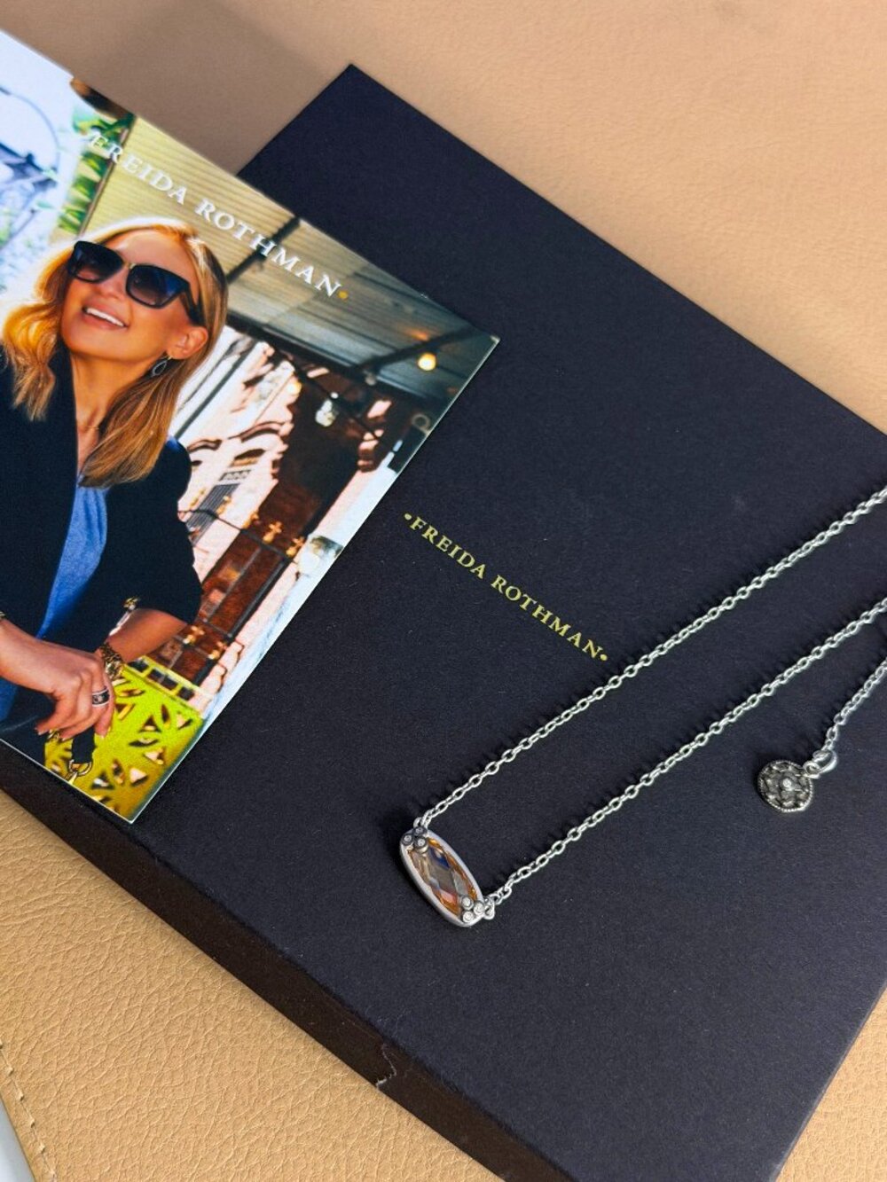 FREIDA ROTHMAN - Gem Pendant Necklace - Silver & Champagne Stone